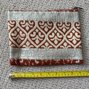 Indian Cream and Burnt Orange Embroidered Zip Pouch